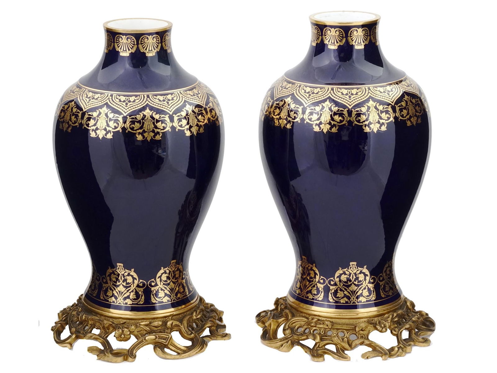 ANTIQUE SEVRES PORCELAIN VASES ON BRONZE STANDS (1 of 7)