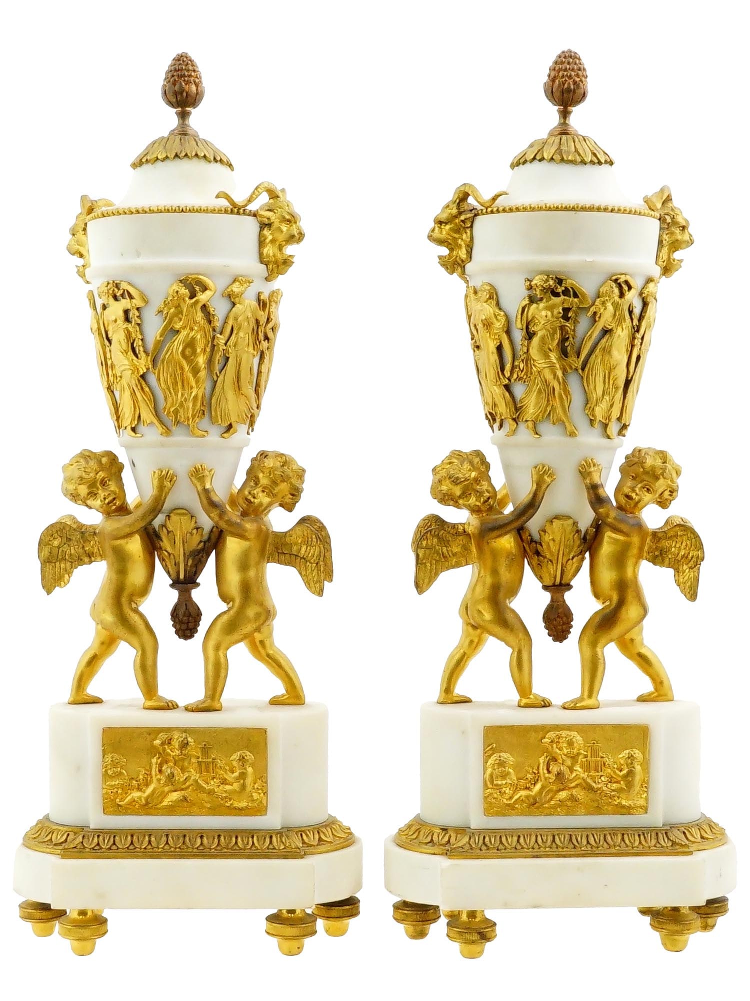 ANTIQUE FRENCH EMPIRE GILT BRONZE AND MARBLE URNS (1 of 6)