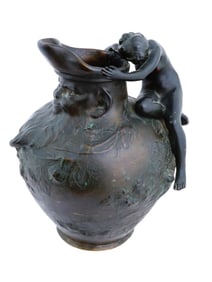 ANTIQUE ART NOUVEAU FRENCH SCULPTED BRONZE PITCHER
