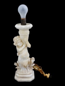 EUROPEAN CHERUB FIGURAL DESIGN ALABASTER DESK LAMP