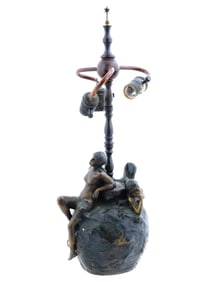 ANTIQUE FRENCH ART NOUVEAU BRONZE LAMP ATTR E VILLANIS