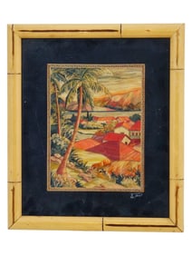 MEXICAN POPOTILLO STRAW MOSAIC ARTWORK BY FCO ARIZA