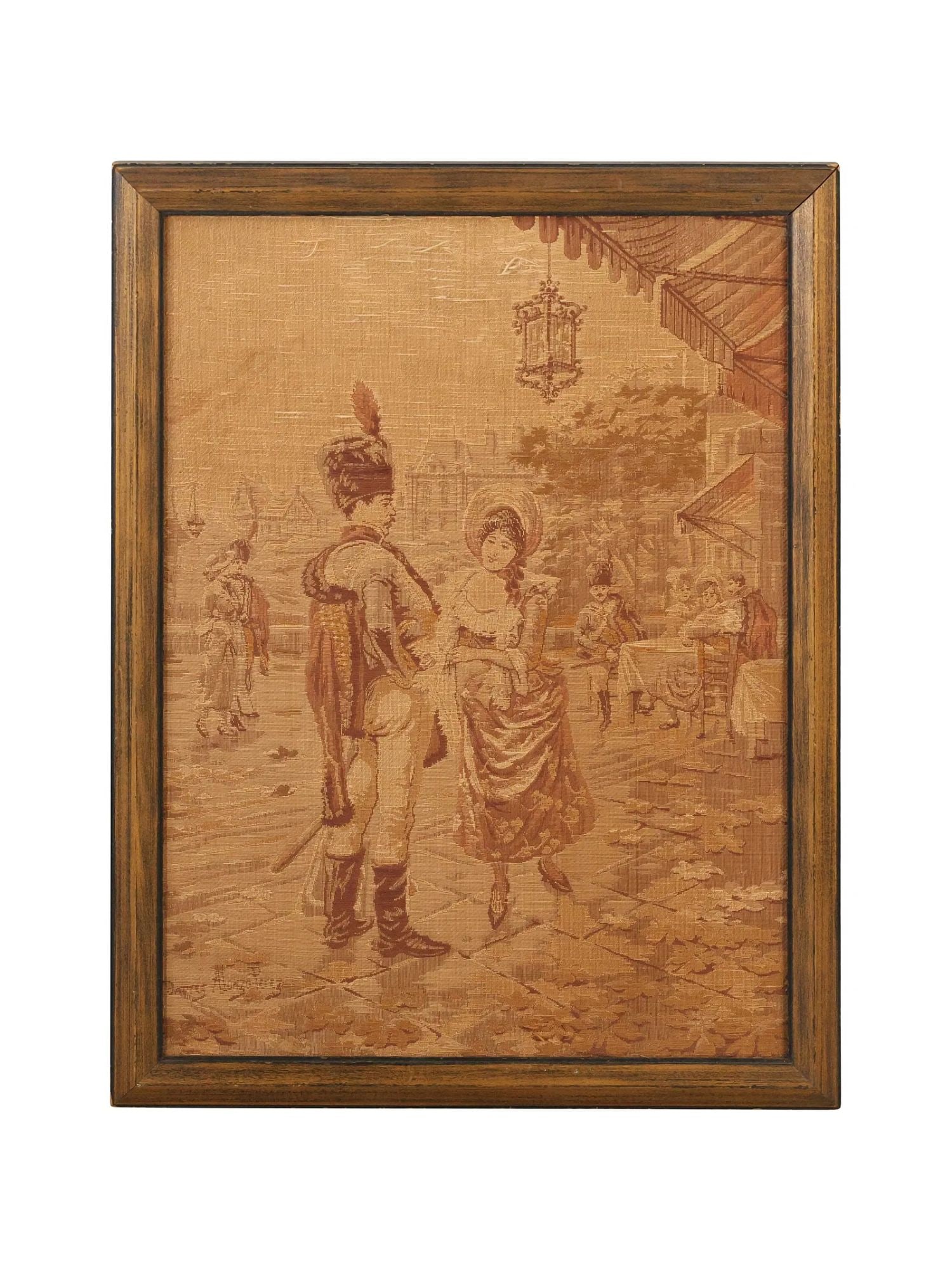 ANTIQUE JACQUARD WOVEN TAPESTRY ALONSO PEREZ SCENE (1 of 4)