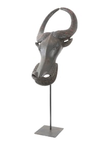 AFRICAN BAMILEKE BUFFALO HELMET MASK FROM CAMEROON
