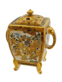 ANTIQUE JAPANESE MEIJI PERIOD RECTANGULAR SATSUMA JAR