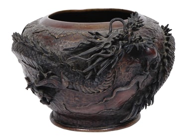 JAPANESE MEIJI PERIOD BRONZE DRAGON HIBACHI BOWL