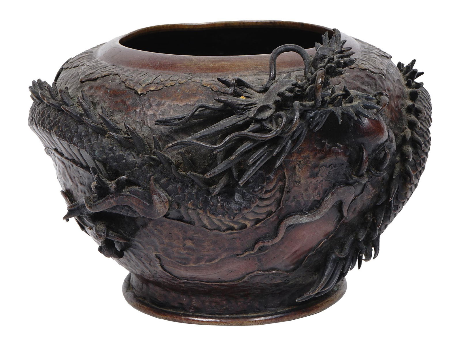 JAPANESE MEIJI PERIOD BRONZE DRAGON HIBACHI BOWL (1 of 9)