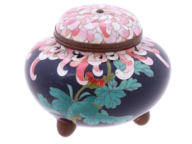 ANTIQUE MEIJI JAPANESE TRIPOD CLOISONNE ENAMEL JAR