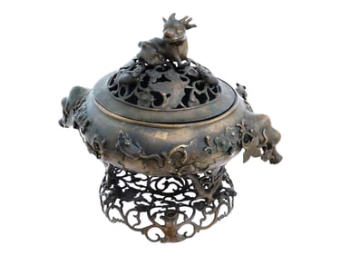 ANTIQUE 19TH C CHINESE BRONZE INCENSE BURNER