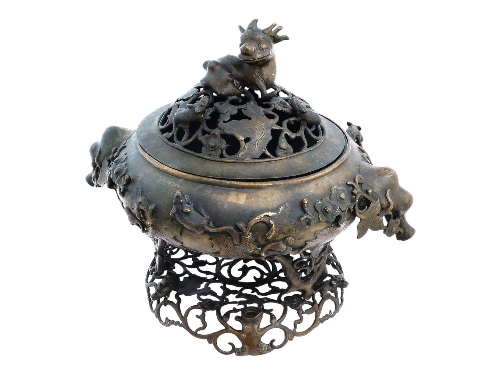 ANTIQUE 19TH C CHINESE BRONZE INCENSE BURNER (1 of 12)