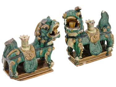 ANTIQUE CHINESE QING CERAMIC FOO DOG INCENSE BURNERS