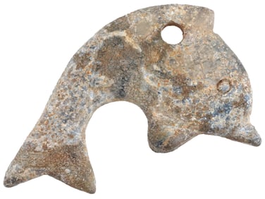 ANCIENT HOLY LAND STONE PENDANT AMULET OF DOLPHIN