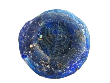 ANCIENT ROMAN COBALT BLUE GLASS MEDALLION W MENORAH