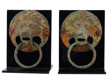 PAIR OF ANCIENT ROMAN BRONZE LION DOOR KNOCKERS