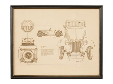 MG TC MIDGET SPORTS CAR ILLUSTRATION PRINT SIGNED