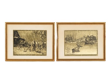 TWO GOLD LEAF LITHOGRAPHS BY LIONEL BARRYMORE