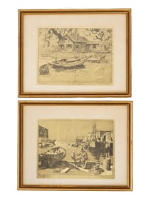 TWO GOLD LEAF LITHOGRAPHS BY LIONEL BARRYMORE