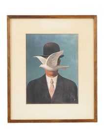 SURREAL MAN IN HAT COLOR PRINT AFTER RENE MAGRITTE