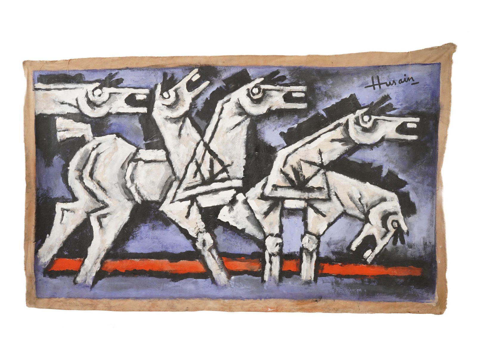 MID CENTURY INDIAN PAINTING SIGNED M F HUSAIN (1 of 4)