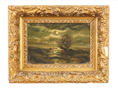 ANTIQUE ROMANTIC SCHOOL OIL SEASCAPE PAINTING
