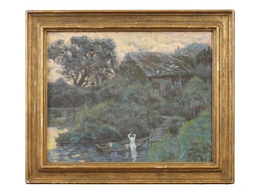 ANTIQUE ROMANTIC SCHOOL OIL ON CANVAS PAINTING