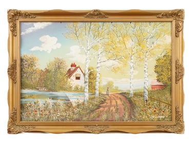 PASTORAL LANDSCAPE PAINTING SIGNED L WARRINGTON FRAMED