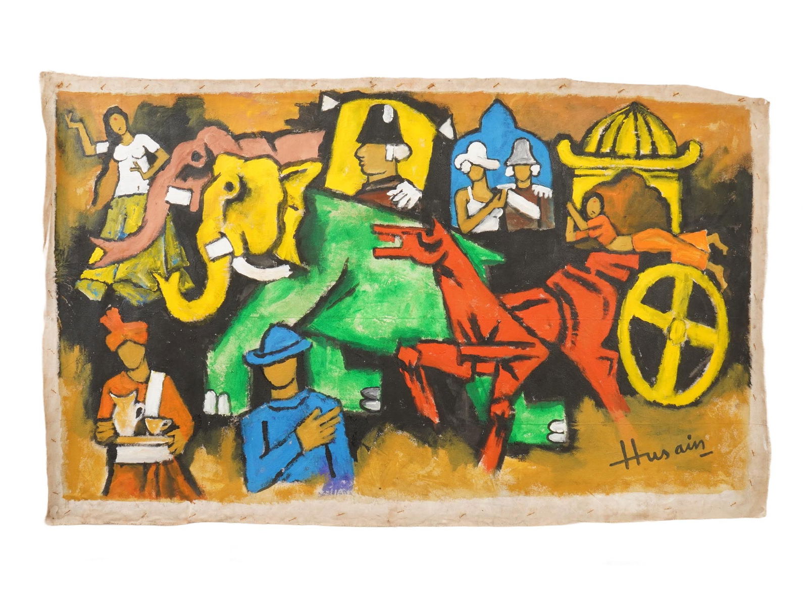 AFTER MF HUSAIN INDIAN ACRYLIC PAINTING RAJ SERIES (1 of 4)