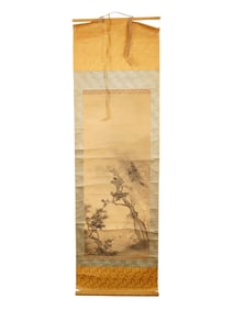 ASIAN SCROLL PAINTING ON SILK WITH WARRIORS