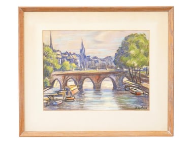 CITYSCAPE PARIS PASTEL PAINTING SIGNED