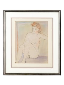 MODERNIST FEMALE NUDE PORTRAIT MIXED MEDIA PAINTING