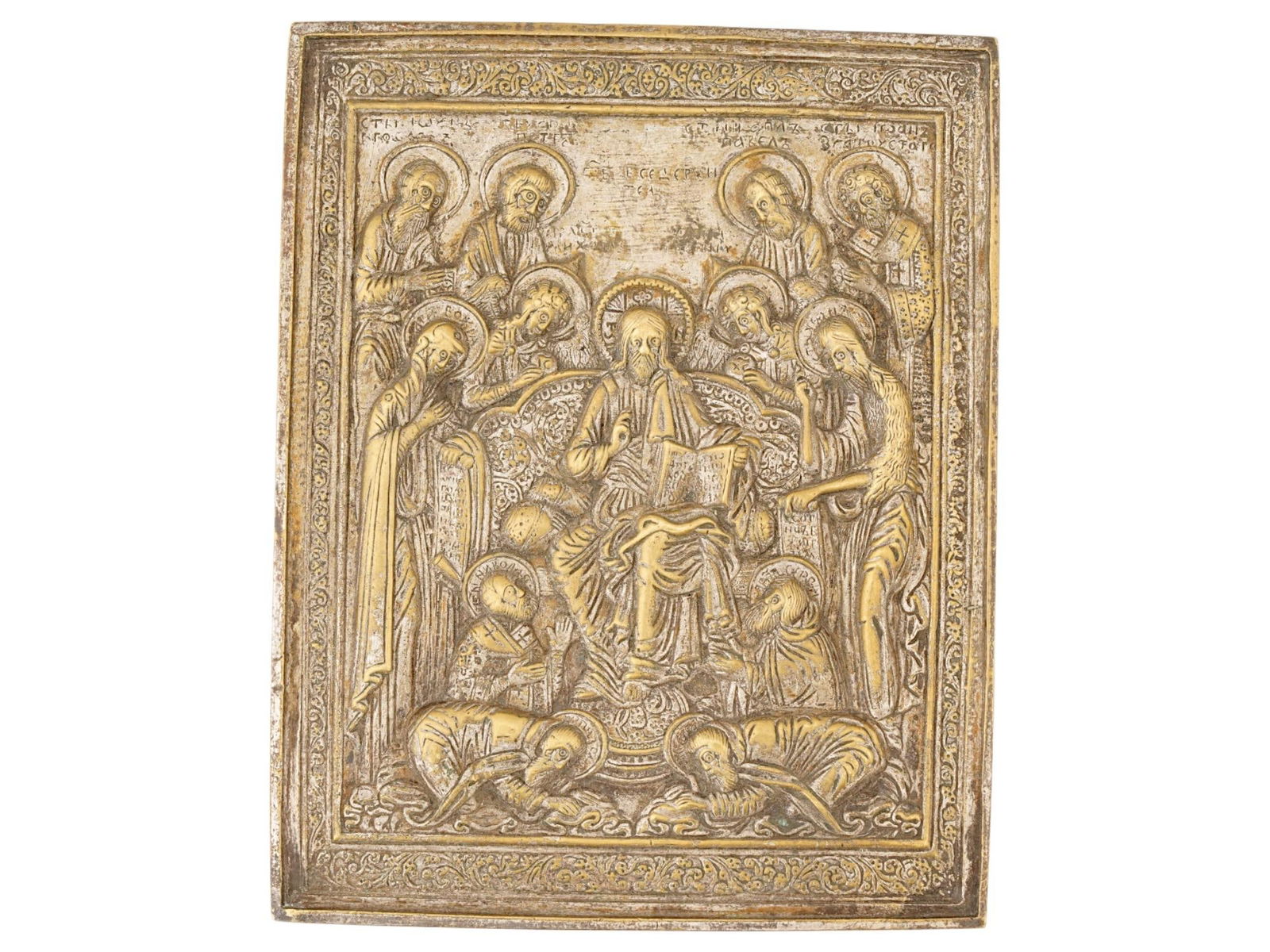 19 CEN RUSSIAN CHRIST ALMIGHTY ENTHRONED BRONZE ICON (1 of 4)