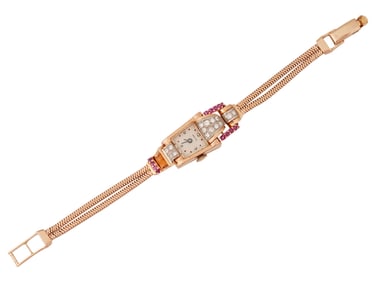 KINGSTON 14K GOLD DIAMONDS RUBIES WOMENS WATCH