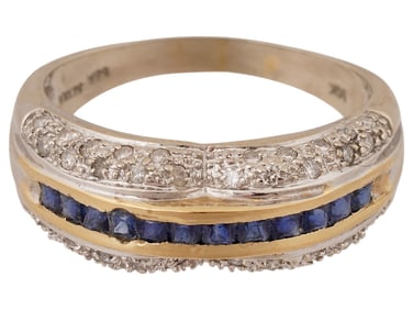 14K GOLD RING WITH DIAMONDS AND SAPPHIRE GEMSTONES