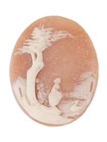 ANTIQUE ?CARVED SHELL CAMEO PASTORAL LANDSCAPE SCENE