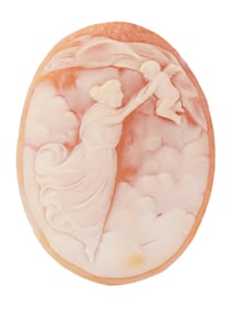 ANTIQUE SHELL CAMEO MYTHOLOGICAL SCENE GODDESS CHERUB