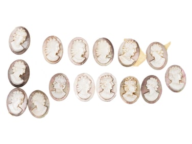 COLLECTION OF ANTIQUE PORTRAIT CARVED SHELL CAMEOS
