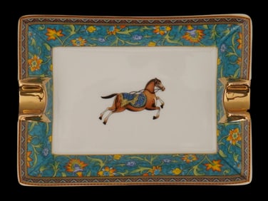 VINTAGE HERMES CHEVAL DORIENT GOLD PORCELAIN ASHTRAY