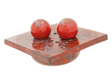 RENATO BASSOLI CERAMIC SALT AND PEPPER SHAKERS W STAND