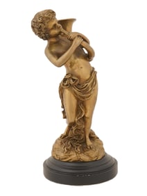 VINTAGE BRASS FIGURINE CHERUB WITH TRUMPET
