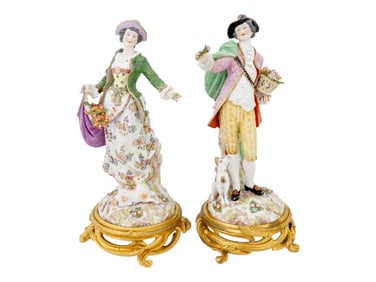 PAIR OF ANTIQUE GERMAN MEISSEN PORCELAIN FIGURES