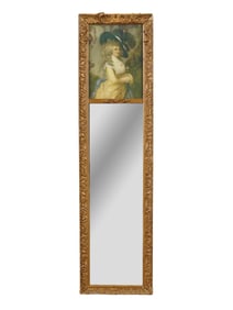 VINTAGE MIRROR IN GILT WOOD FRAME W PORTRAIT PRINT