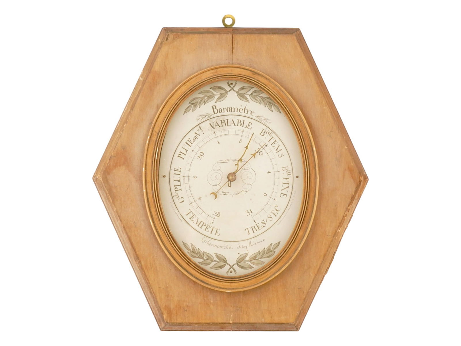 ANTIQUE FRENCH BAROMETER THERMOMETER IN WOOD FRAME (1 of 10)