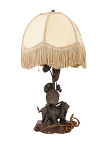 ANTIQUE BRONZE TABLE LAMP WITH ELEPHANT FIGURES