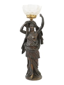 ANTIQUE 19TH C PATINATED BRONZE SCULPTED LAMP