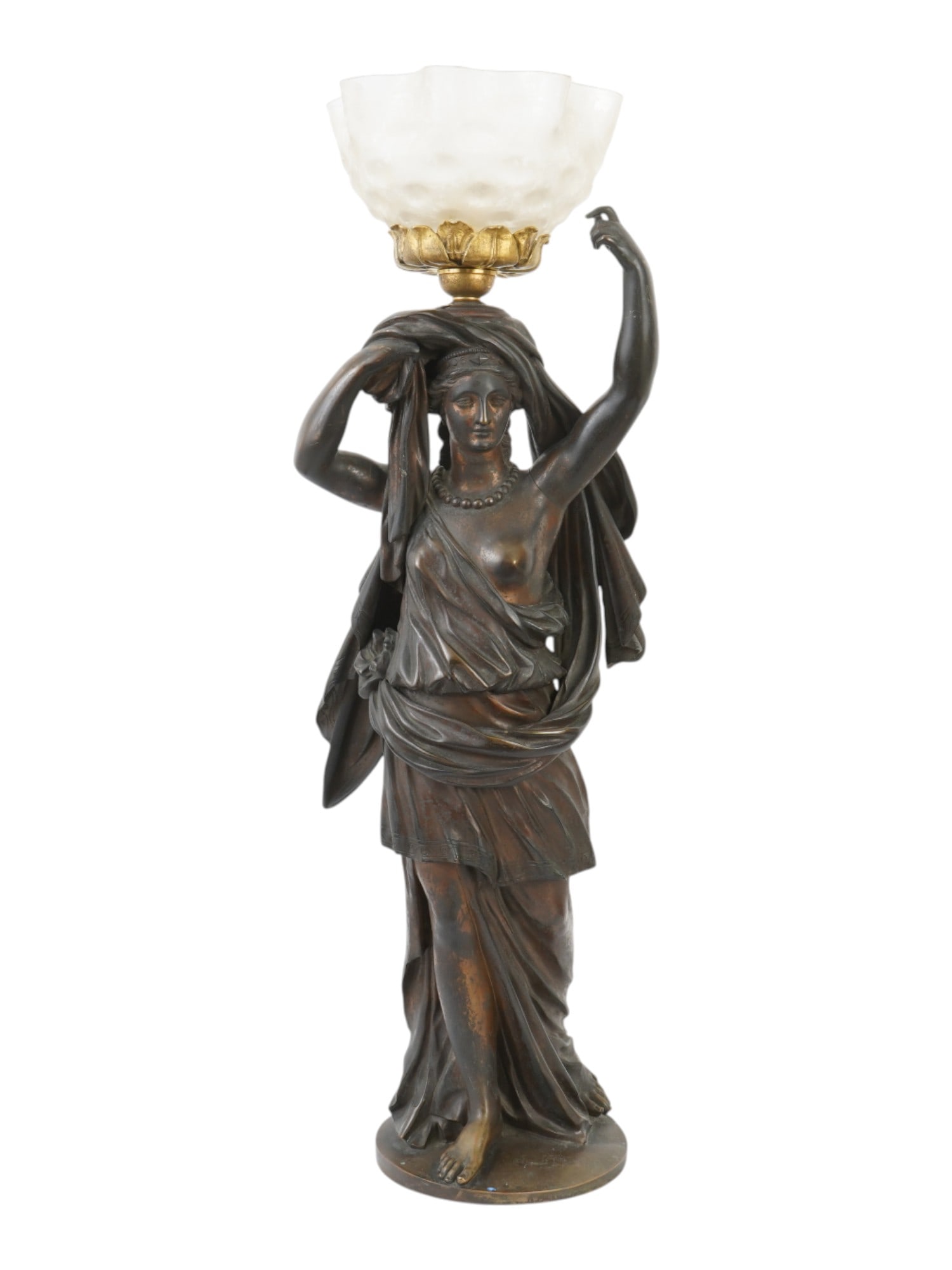 ANTIQUE 19TH C PATINATED BRONZE SCULPTED LAMP (1 of 11)