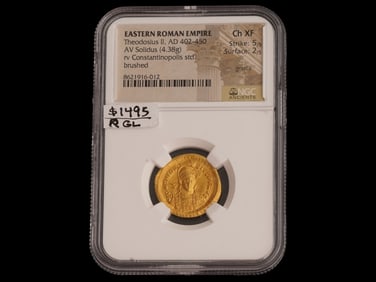 ANCIENT EASTERN ROMAN THEODOSIUS II GOLD COIN IN CASE