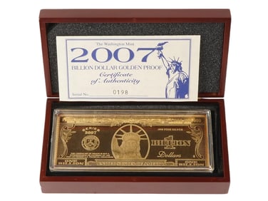 WASHINGTON MINT 24K GOLD PLATED BILLION DOLLAR BILL
