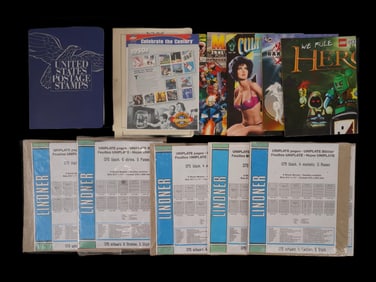 VINTAGE POSTAGE STAMP MATERIALS AND COMIC MAGAZINES