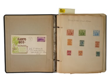 VINTAGE POSTAGE STAMP ALBUM WITH INTERNATIONAL STAMPS