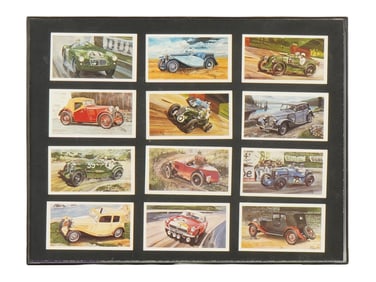 LOT OF TRADING CARDS WITH RETRO RACING CARS FRAMED